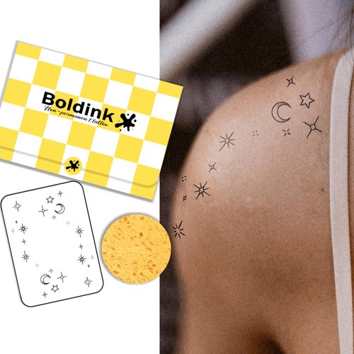 Boldink Semi-permanent tattoos, realistic fake tattoos, last 7-15 days, waterproof non-reflective temporary tattoo stickers, cruelty-free, uniquely designed exquisite packaging（Stars 6）