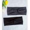 Hjiaruiky 2Pcs Turban Headbands for Women Boho Stretchy Fashion Headbands Fabric Twist Knotted Cloth Cute Thick Headband Head Wraps for Womens Girls Black (Dark Grey+Black)