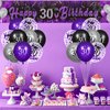 Purple 30th Birthday Decorations for Women, Black Purple Silver Happy 30th Birthday Yard Banner and 24pcs 30th Birthday Balloons for 30th Birthday Anniversary Party Supplies Indoor Outdoor Decor