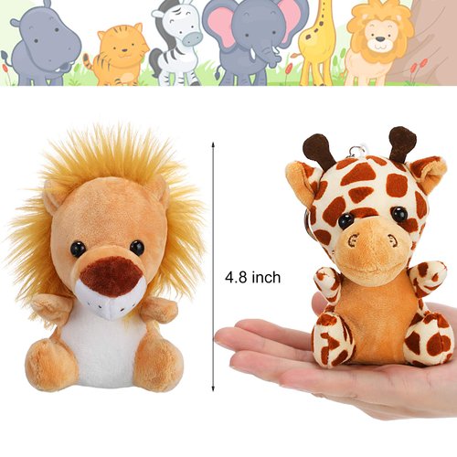Sumind 12 Pieces Mini Stuffed Forest Animals Jungle Animal Plush Toys 4.8 Inch Cute Plush Elephant Lion Giraffe Tiger Plush for Animal Themed Parties Achievement Award(Sitting)