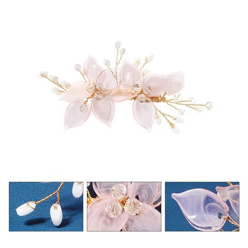 Vintage Pink Flower Hair Clips, Decorative Crystal Hair Clips French Pearl Barrettes, Wedding Hair Pins Rhinestones Hair Accessories for Women Girls Bride Bridesmaid