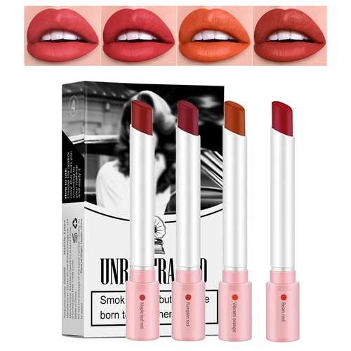 4 Colors Matte Lipstick Set,Velvet Lipstick Tube Red Lip Gloss,Lightweight Mini Velvety Lipstick,Non-stick cup，Long Lasting and Waterproof Lipstick