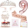 9th Birthday Decorations for Girls, Including 9 year old Birthday Cake Topper, Birthday Queen Sash with Pearl Pin, Sweet Rhinestone Tiara Crown, Number Candles and Balloons Set, Rose Gold