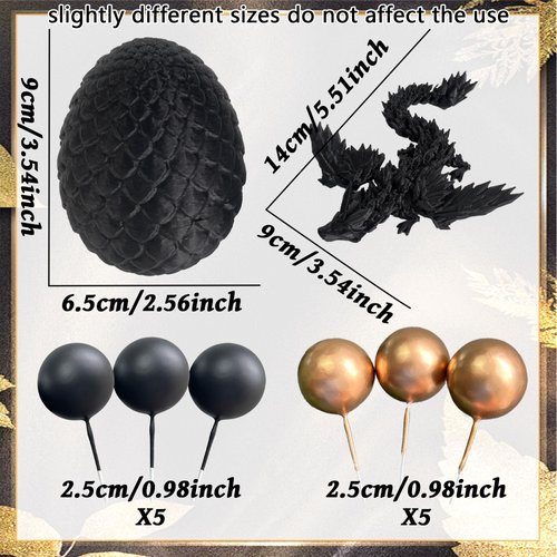 Fantasy Dragon Cake Topper Dragon Eggs Cake Decor Gold Black Balls Cake Decor for Baby Shower Birthday Wedding Party Supplies