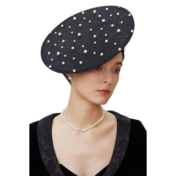Coucoland Fascinator Hat Cocktail Tea Party Fascinator Headband Flat Kentucky Derby Fascinators for Wedding Black-Pearl