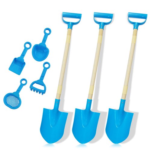 POMIKU Sand Shovels for Kids, 7PCS Beach Toys for Boys Girls Age 3 Year Old Up, 31" Long Shovels for Digging, Sand Sifter for Toddlers Play Sandbox