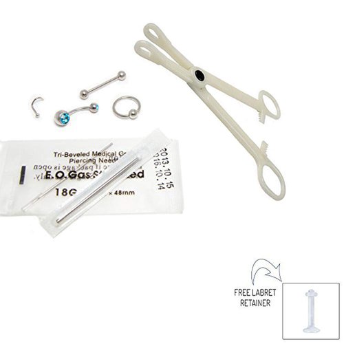 BodyJewelryOnline 7-Pieces Professional Piercing Kit, Includes [Tongue Barbell/Belly/Captive Bead Ring/Nose Screw/More], EO Gas Sterilized, Professional Grade Material, Hypoallergenic