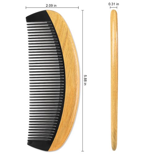 Onedor Buffalo Horn With Handmade 100% Natural Green Sandalwood Hair Combs - Anti-Static Sandalwood Scent Natural Hair Detangler Wooden Combs (Buffalo Horn Oval Fine Tooth)