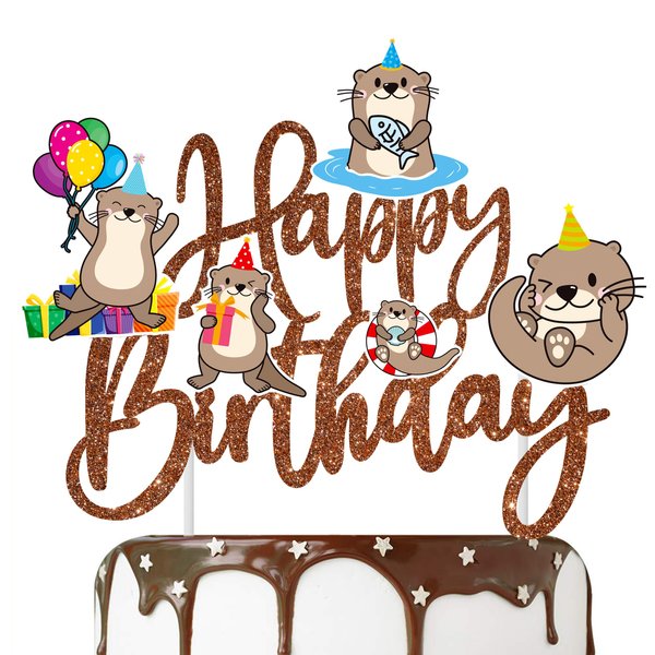 Sea Otter Birthday Cake Topper Sea and River Little Otter Themed Birthday Party Decorations Sea Animal Theme Cake Topper Decoration for Cute Otter Party Ocean Party Baby Shower Supplies