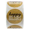 Black & Matte Gold Happy Holidays Christmas Stickers / 500 Christmas Envelope Seals / 1.5" Faux Glitter Holiday Labels