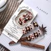 Fall Press on Nails Short Almond Fake Nails Brown French Tip False Nails with Designs Cute Flowers Hearts Acrylic Nails Full Cover Round Head Brown Glue on Nails for Women Girls Autumn Nail Art