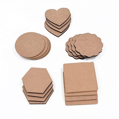 DIY Coasters - MDF Plain Wooden Coasters in Mixed Shapes - Cutouts for Painting, Wooden Craft Board for Resin Art & Fluid Art, Decoupage, Mandala Art, Pyrography - Set of 20