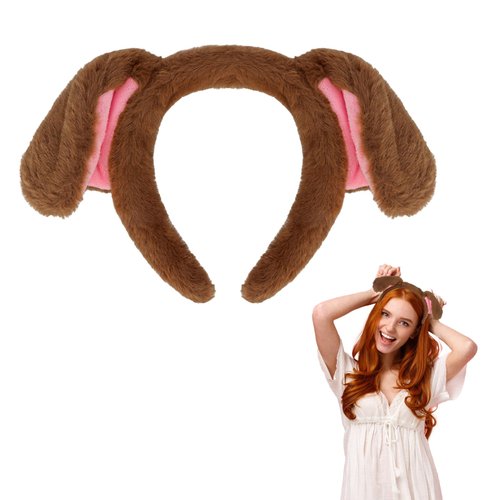 GAFATORY Brown Dog Ears Headband Puppy Ears Plush Animal Ears Headband Adult Halloween Costumes Woman Christmas Festival Theme Party Cosplay Costume Head Bands