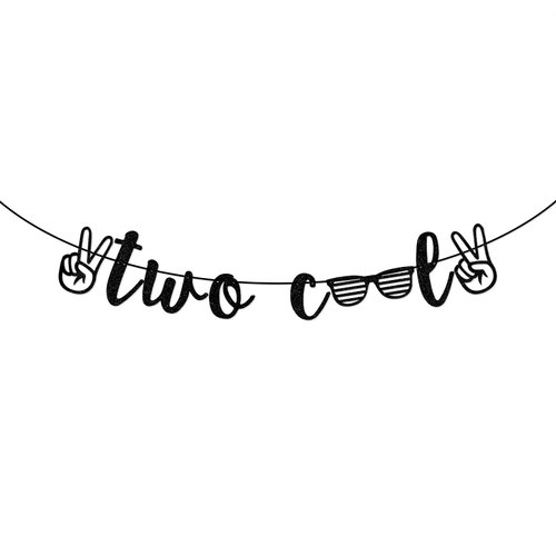 Two Cool Banner, Boy Second Birthday Party, 2nd Birthday Party Decorations, Glitter Black