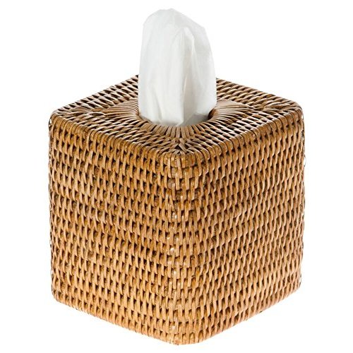 KOUBOO 1030055 La Jolla Rattan Square Tissue Box Cover, 5.5" x 5.5" x 5.75", Honey Brown