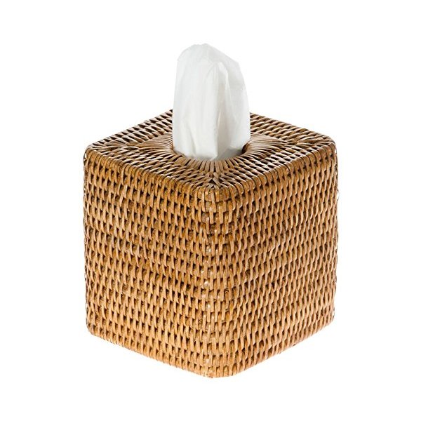 KOUBOO 1030055 La Jolla Rattan Square Tissue Box Cover, 5.5" x 5.5" x 5.75", Honey Brown