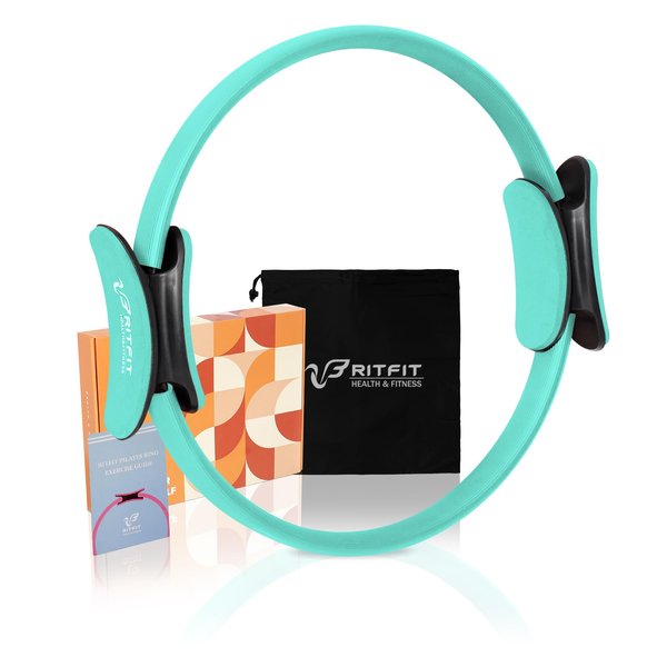 RitFit Pilates Ring Circle- 14 Inch Magic Fitness Circle for Toning Inner & Outer Thighs, Bonus Workout Guide Included (Cyan)