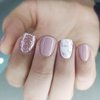 Pink White Press on Nails Square Fake Nails with Nail Glue Acrylic Extra Short False Nails with Pink Glitter Designs Artificial Glossy Nails Full Cover Stick on Nails for Women