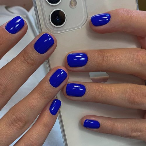 Dark Blue Press on Nails Short Square,Short Fake Nails Glue on,Short Nails Press ons,False Nails Press on,Glue on Nails Short Stick on Nails for Women and Girls 24PCS