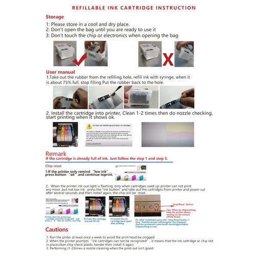 QUTHZZHY Sublimation Ink Cartridges, Empty Refillable Ink Cartridges Compatible with WF-7720 WF-7710 WF-7620 WF-7610 WF-7210 WF-7110 WF-3620 WF-3640 Printer, 4 Pack Replacement Ink Cartridges