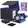 YAXAZA MTG Deck Box with Commander Display Window, Fits 200+ Double-Sleeved Cards, Strong Magnetic PU Leather Card Deck Case, with 2 Dividers, 1 Toploader, andDice Tray (Black & Blue)