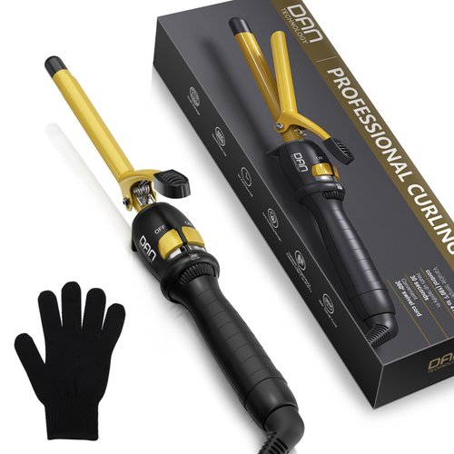 DAN Technology 1/2 Inch Hair Curling Iron 13mm Ceramic Tourmaline Curling Wand for All Hair Types Dual Voltage Hair Curler Fast Heat up Curling Tool for Salon, Hairdressing Beauty School, Gold Black