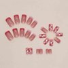 Foccna Square False Press on Nails Pink Medium Acrylic Fake Nails Flower Design for Girl Full Cover Wear Finger Nail Art Tips for Women&Girls 24PCS