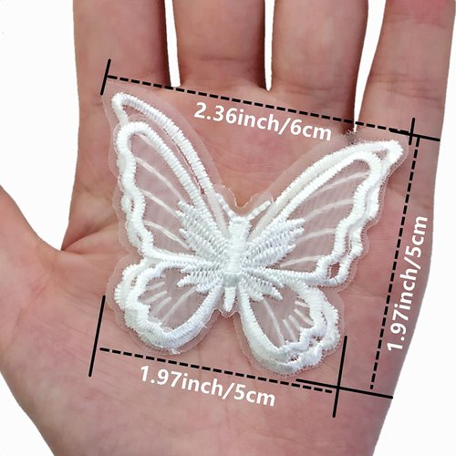 FQTANJU 15pcs Butterfly Lace Trim, Double Layers Organza Butterfly Decor Applique Patches Embroidery Sewing Lace Fabric for DIY Craft Costume Headpieces Garters Wedding Decoration (White)