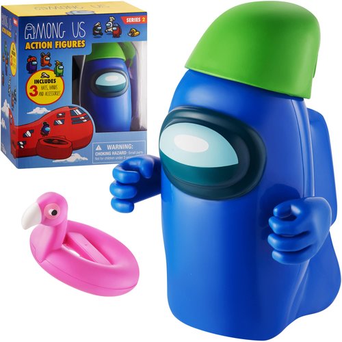 P.M.I. Among Us Action Figure | One of Four 4.5-Inch-Tall Collectibles | Among Us Toys and Playable Mini Toys | Blue Ghost in The Green Hooded Figure with Hidden Hat and Hands