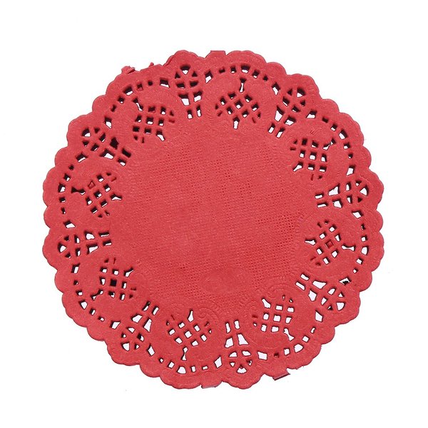 DECORA 3.5inch Round Red Lace Paper Doilies for Wedding Tableware Decoration, 100-Pack