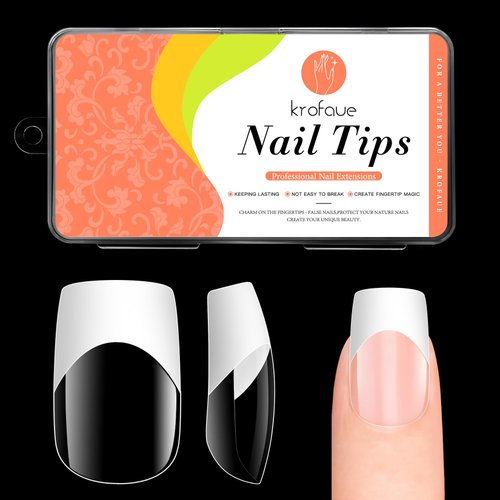 krofaue French Nails Square Nails - Full Cover Nail Tips 120Pcs Square Nails 10 Sizes Pre-shaped White Clear Acrylic Press On Nails with Box for Nail Tips Art at Home DIY and Nail Salon