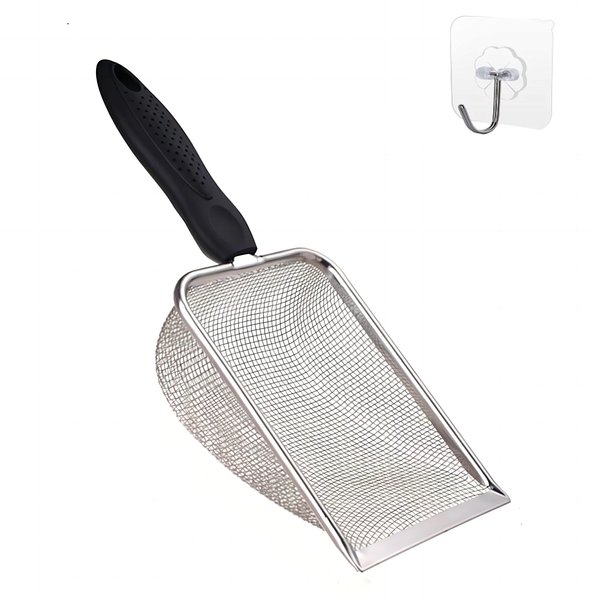 FIRSAL Cat Litter Scoop Stainless Steel Mesh Scooper Long Handle Deep Shovel Non-Stick Coated Metal Litter Scoop for Litter Box Kitten Pooper Lifter (Hole:3.8mm/Regular Cat Litter Scoop)