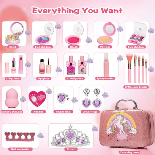 Kids Washable Makeup Girls Toys,Real Little Girl Make up Sets for Toddler Kid Children Princess Christmas Birthday Gifts Toys for 5 6 7 8 9 10 11 12 Year Old Girls (Make Up Kit for Kids-M03)