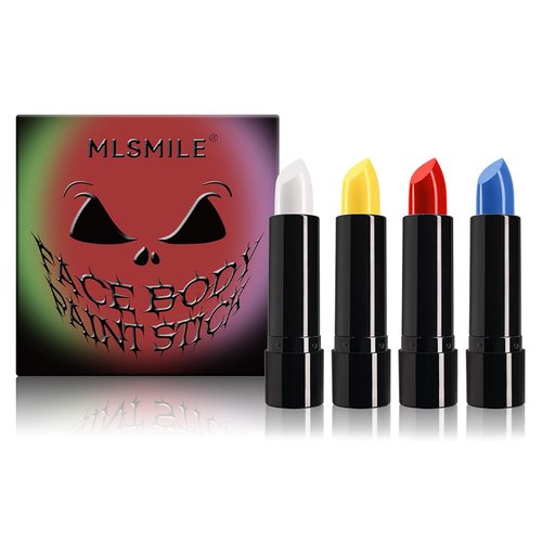 Tiejdhr 4 Colors Halloween Face Body Paint Matte Lipstick High Impact Lipcolor with Moisturizing Creamy Formula Long Lasting Waterproof Velvet Lip Stick for Sports Halloween Party Clown (Set A)