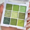 Green Glitter Shimmer Eye Shadow Makeup Palette 9 Colors,Light Bright Emerald Dark Avocado Neon Green Highly Pigmented Matte Glitter Shimmer Pearl Waterproof Party Sparkling Eyeshadow Palette