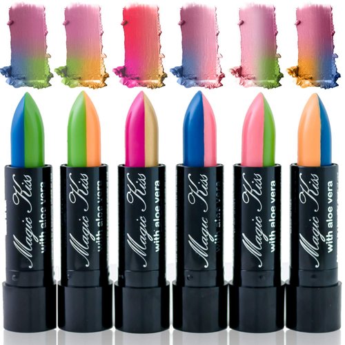 Pack of 6 Magic Kiss Color Changing Matte Lipstick set, Long Lasting Nutritious Lips Moisturizer Magic Temperature Color Change Lip Balm with Aloe Vera PH Lipstick Beauty Cosmetics Makeup MADE IN USA