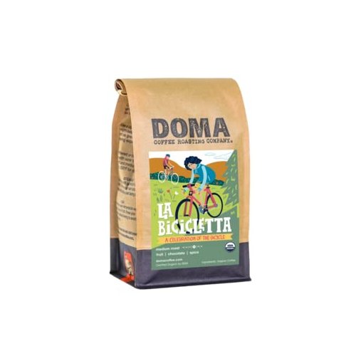Doma Coffee Roasting Company "La Bicicletta Organic Blend" Medium Roasted Fair Trade Organic Whole Bean Coffee - 12 Ounce Bag
