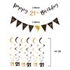 21st Birthday Decoration Kit, Happy 21st Birthday Banner Bunting Swirls Streamers, Triangle Flag Banner for Birthday Party Decorations Supplies Black and Gold 21st