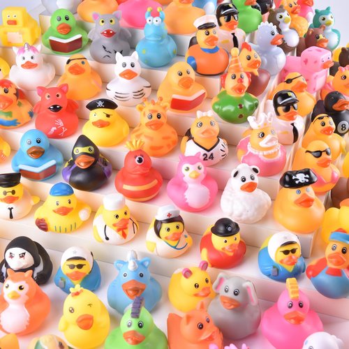 35 Packs Rubber Ducks in Bulk Assortment Jeep Ducks for Ducking, Small Rubber Duckies for Toddler Baby Bath Toys Floater Rubber Duck Bath Pool Toys Kids Party Favors with Mesh Carry Bag