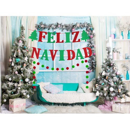 Feliz Navidad Banner Christmas, Red Green Glitter Mexican Spanish Christmas Banner, Christmas Garland, Feliz Navidad Decorations for Home, Christmas Party Mantel Fire Place Decorations (Pre-assembled)