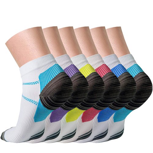 QUXIANG Compression Socks for Women & Men Circulation 3/6/7 Pairs Arch Ankle Support 15-20 mmHg Best for Running Cycling (Multi 20, S/M)
