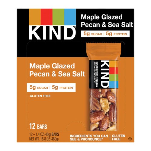 KIND 17930 Nuts and Spices Bar, Maple Glazed Pecan and Sea Salt, 1.4 oz Bar, 12/Box