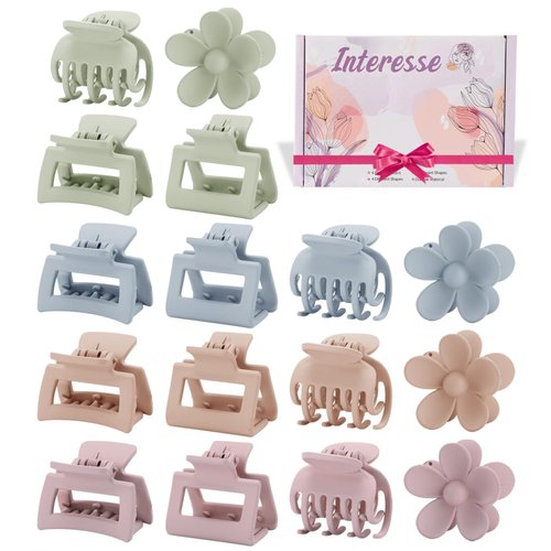16 PCS Small Claw Clips for Thin Thick Hair, 4 Shapes Small Hair Clips, Cute Flower Claw Clips for Women Girls, Mini Hair Clips for Kids, Hair Accessories for Christmas Gifts, Macaroon Colors
