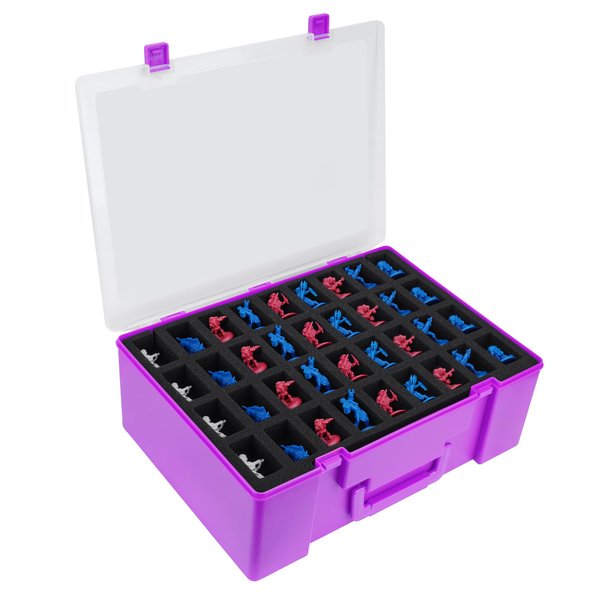 Brappo Minature Figurine Carrying Box With 108 Slot of Foam With Pre-Cut Grooves Compatible with Warhammer 40k, DnD&Miniature Figure.(Purple)