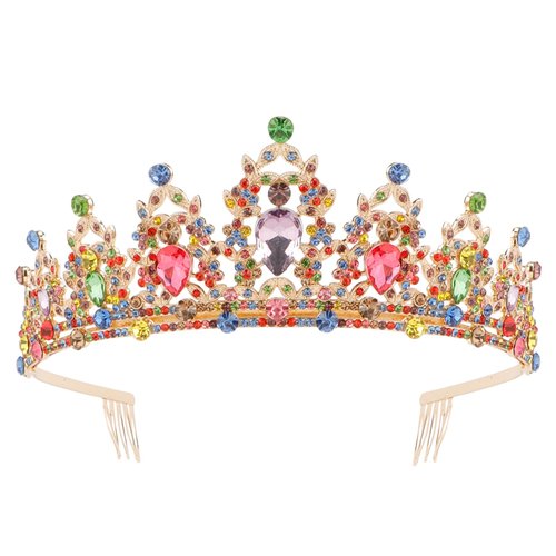 Crowns for Women KICOSY Birthday Tiaras for Girls Multicolor Crystal Comb Headband Elegant Princess Crown Tiara Masquerade Prom Party Cosplay Halloween Costumes Hair Accessories Gold