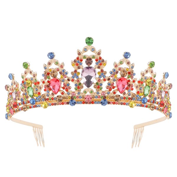 Crowns for Women KICOSY Birthday Tiaras for Girls Multicolor Crystal Comb Headband Elegant Princess Crown Tiara Masquerade Prom Party Cosplay Halloween Costumes Hair Accessories Gold
