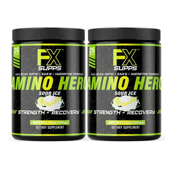 FXSUPPS Amino Hero Sour Ice Flavor (50 Servings) | Post-Workout Recovery Drink for Men and Women | Energy Powder Mix with BCAA, EAA, and Electrolytes | Promotes Endurance and Healthy Muscles - 2 Pack