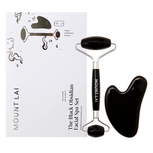 Mount Lai - The Black Obsidian Facial Spa Set | Obsidian Face Roller and Gua Sha Set | Gua Sha Tools to Relieve Muscle Tension and Reduce Puffiness | Anti Aging Skin Care Sets for Women
