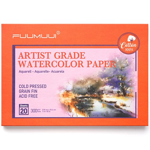 Watercolor Paper Pad 7x10-inch, Fuumuui 100% Cotton Watercolor Paper Block Cold Press 140 lb/300gsm 20 Sheets for Watercolor Gouache Ink Acrylic and More