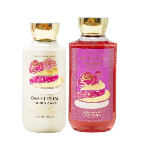 Generic Bath and Body Work Sweet Petal Pound Cake - Duo Gift Set - Shower Gel and Body Lotion